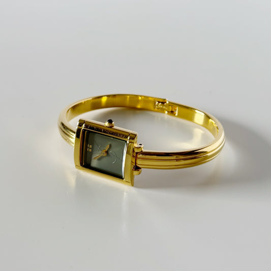 Yves Saint Laurent 1990s Green Dial Gold Plated Bangle Watch