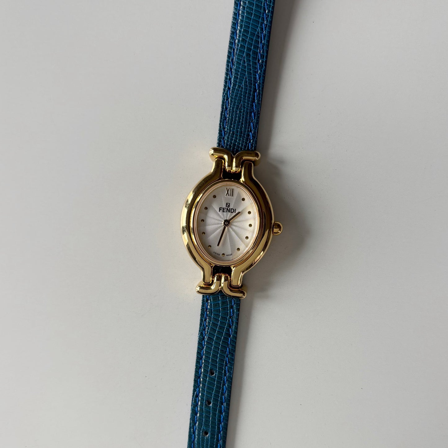 Fendi 1990s Interchangeable Strap Gold Plated Watch with 5 straps, case