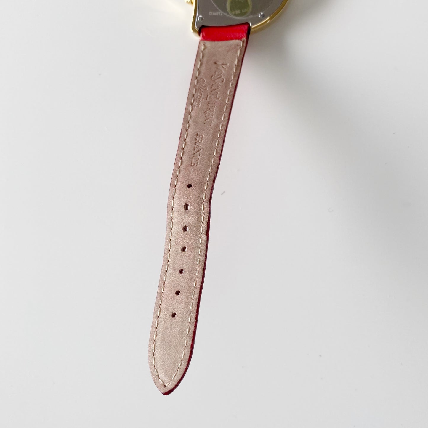 Yves Saint Laurent 1990s Heart Shaped Gold Plated Red Watch