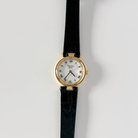 Dior 1990s Round Dial Gold Plated Watch