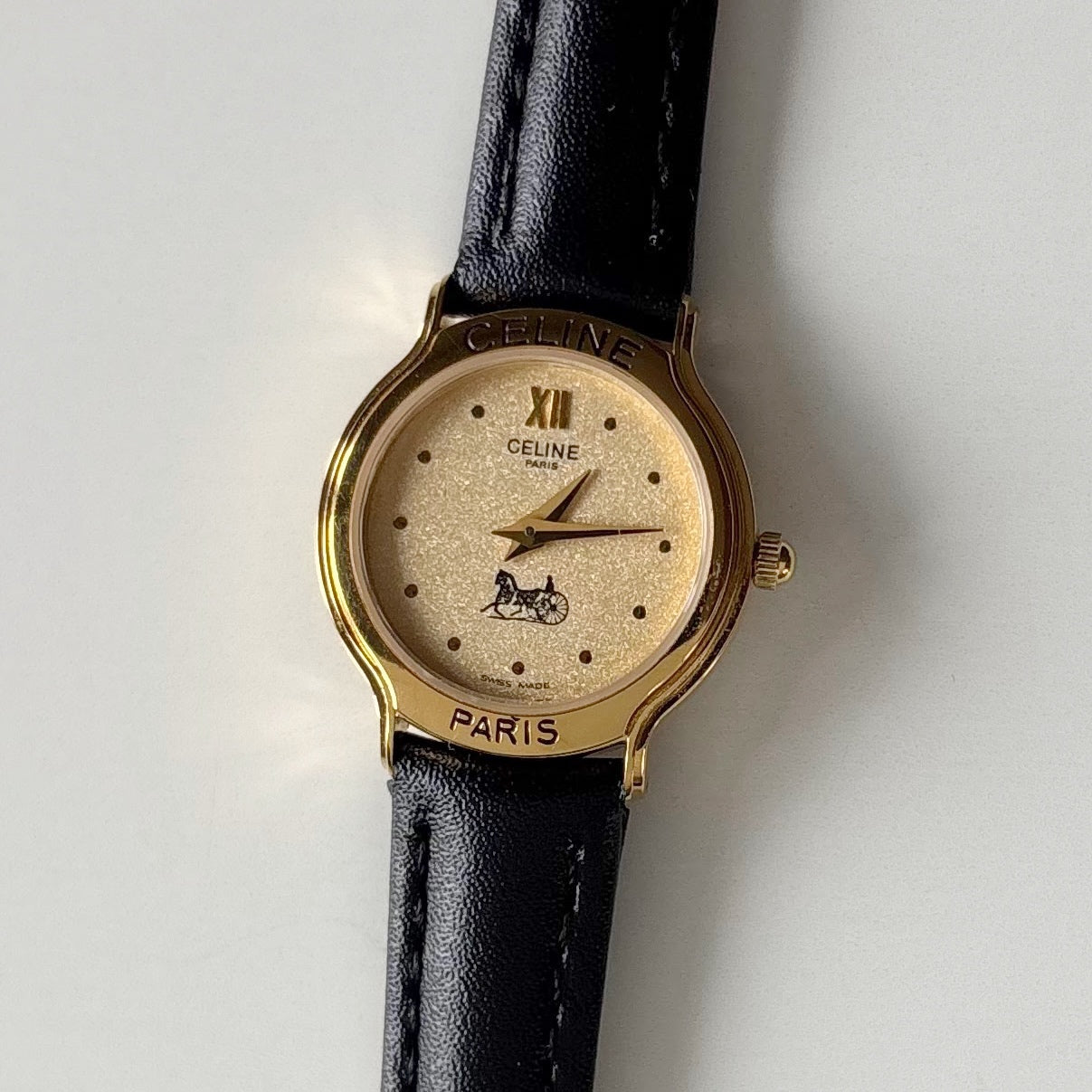 Celine 1980s Round Dial Gold Plated Watch