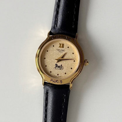 Celine 1980s Round Dial Gold Plated Watch