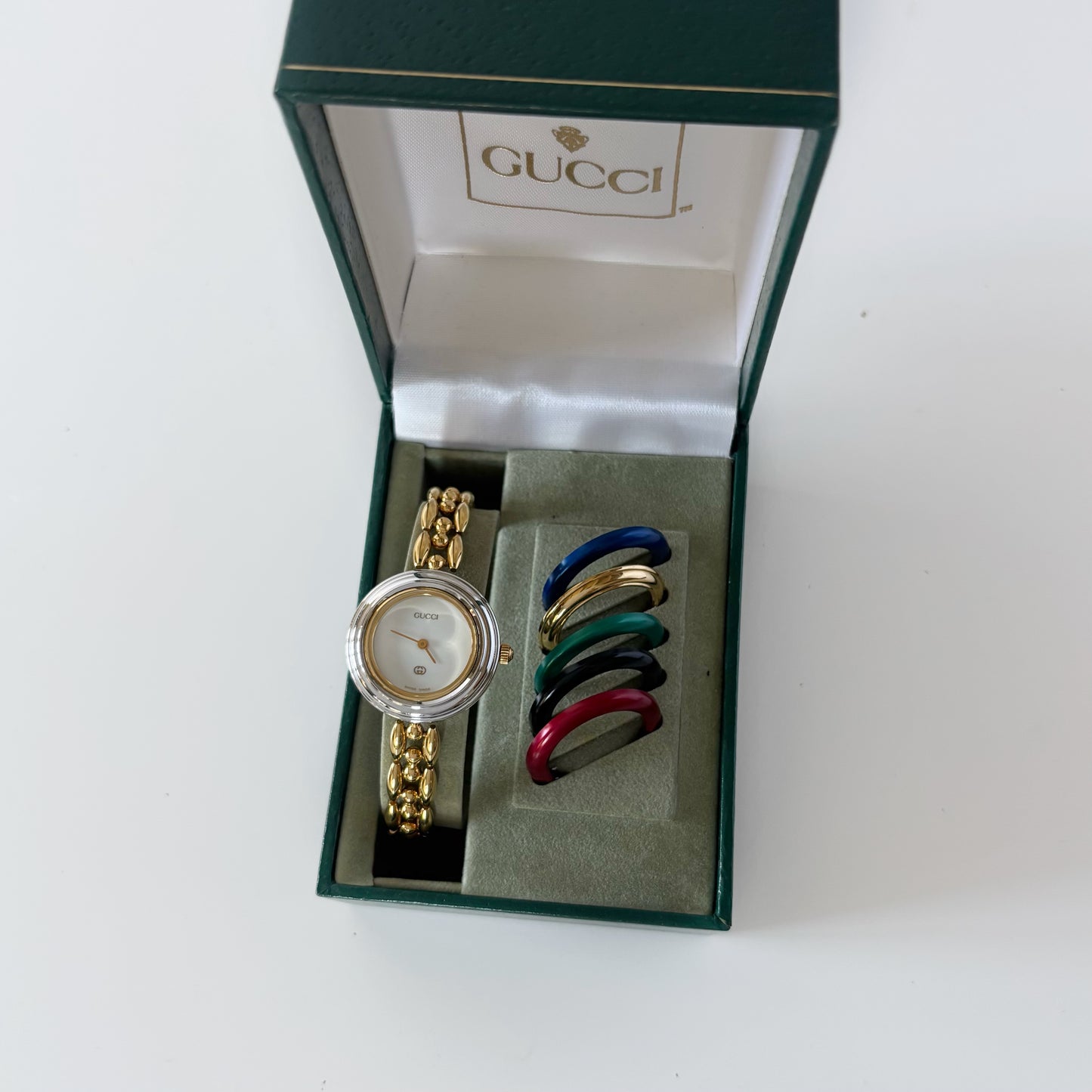 Gucci 1990s Interchangeable Bezel Gold Plated Watch with 6 bezels, case (160mm)