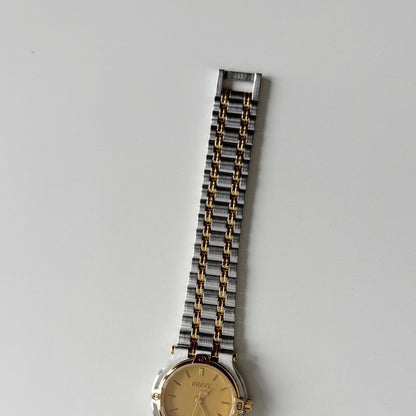Gucci 1990s Round Dial Two Tone Gold Plated Watch