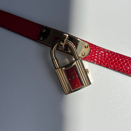 Hermes 1990s Kelly Red Dial Gold Plated Watch