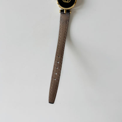Gucci 1980s Black Dial Round Gold-Plated Watch