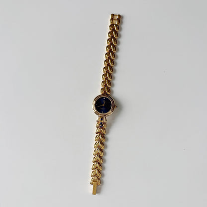 Givenchy 1990s Navy Round Dial Gold Plated Watch
