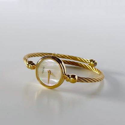 Gucci 1990s Seashell Dial Gold Plated Cable Bangle Watch