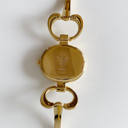 Gucci 1990s Black Dial Gold Plated Bangle Watch