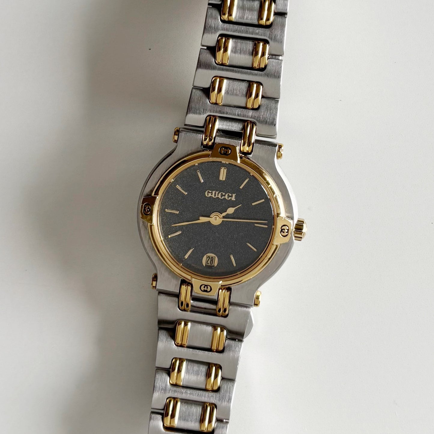 Gucci 1990s Black Dial Date Two Tone Watch