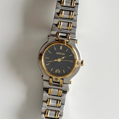 Gucci 1990s Black Dial Date Two Tone Watch
