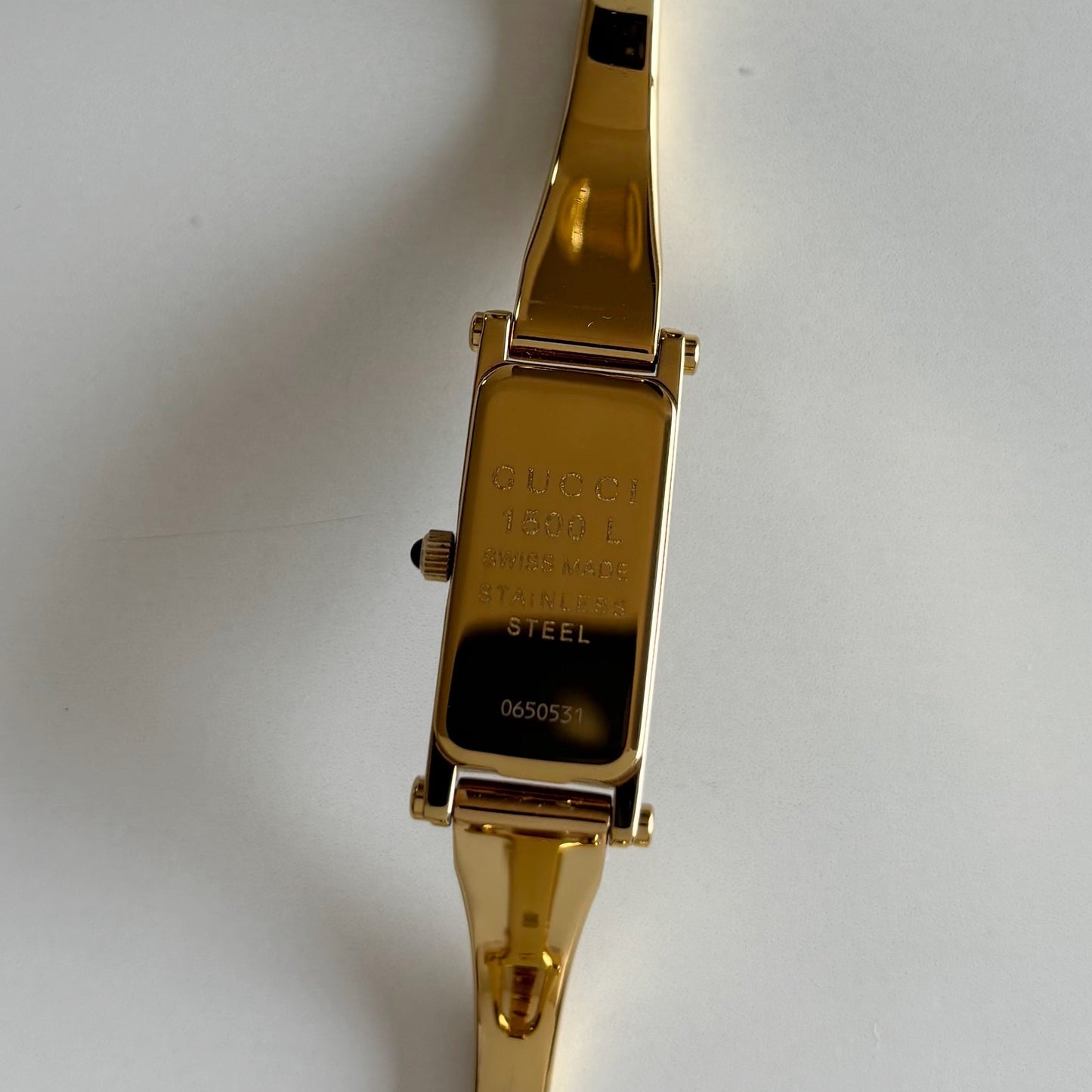 Gucci 1990s Gold Dial Gold Plated Bangle Watch (Small)