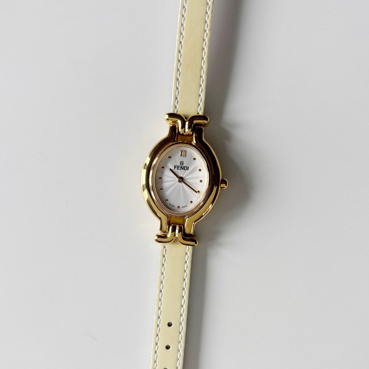 Fendi 1990s Interchangeable Strap Gold-Plated Watch with 9 Straps and Case