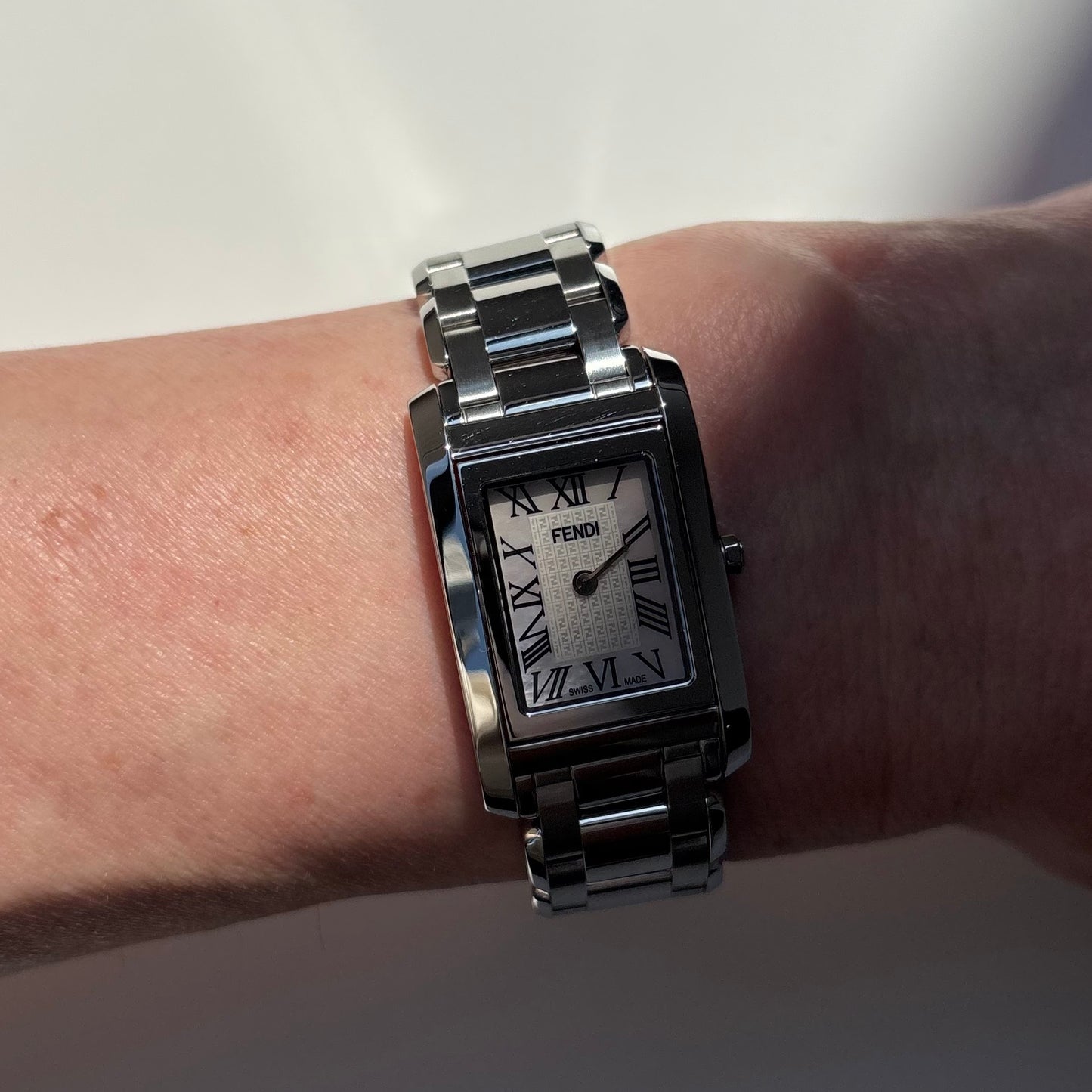 Fendi 1990s Seashell Dial Stainless steel Tank Watch