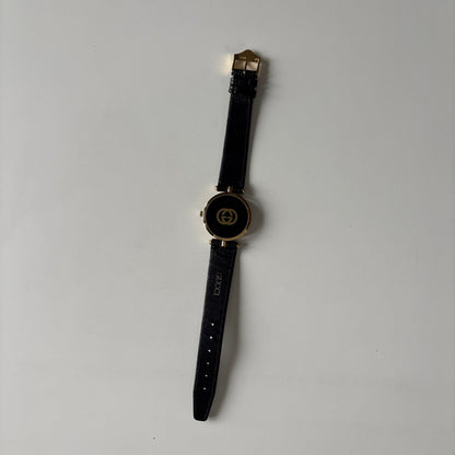 Gucci 1990s Black Round Dial Gold-Plated Sherry Watch (Large)