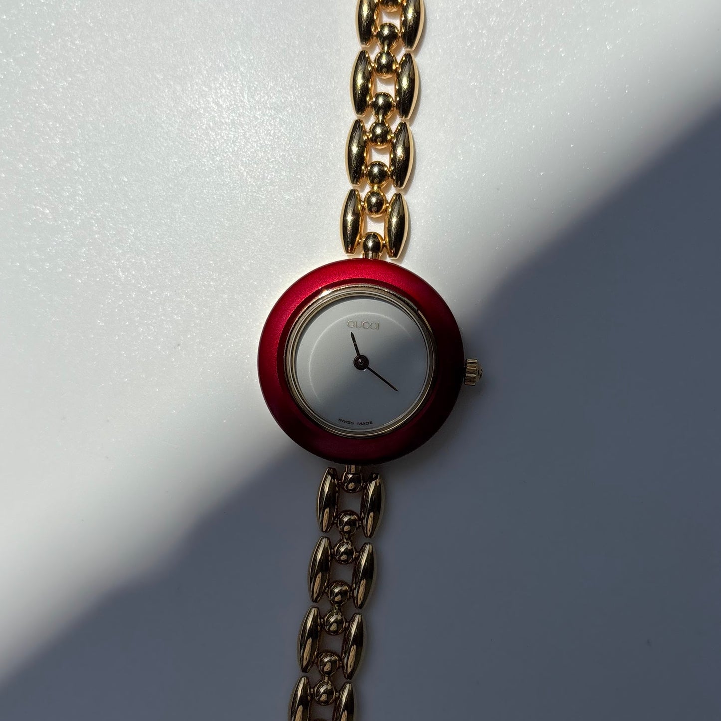 Gucci 1990s Interchangeable Bezel Gold Plated Rice Chain Watch with case, 6 bezels (160mm)
