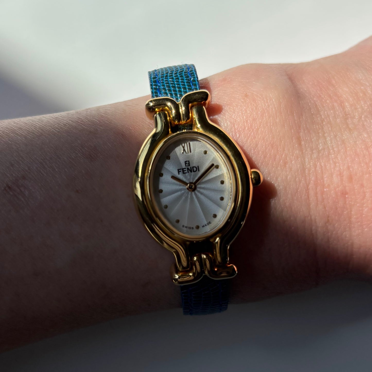 Fendi 1990s Interchangeable Strap Gold Plated Watch with 5 straps, case
