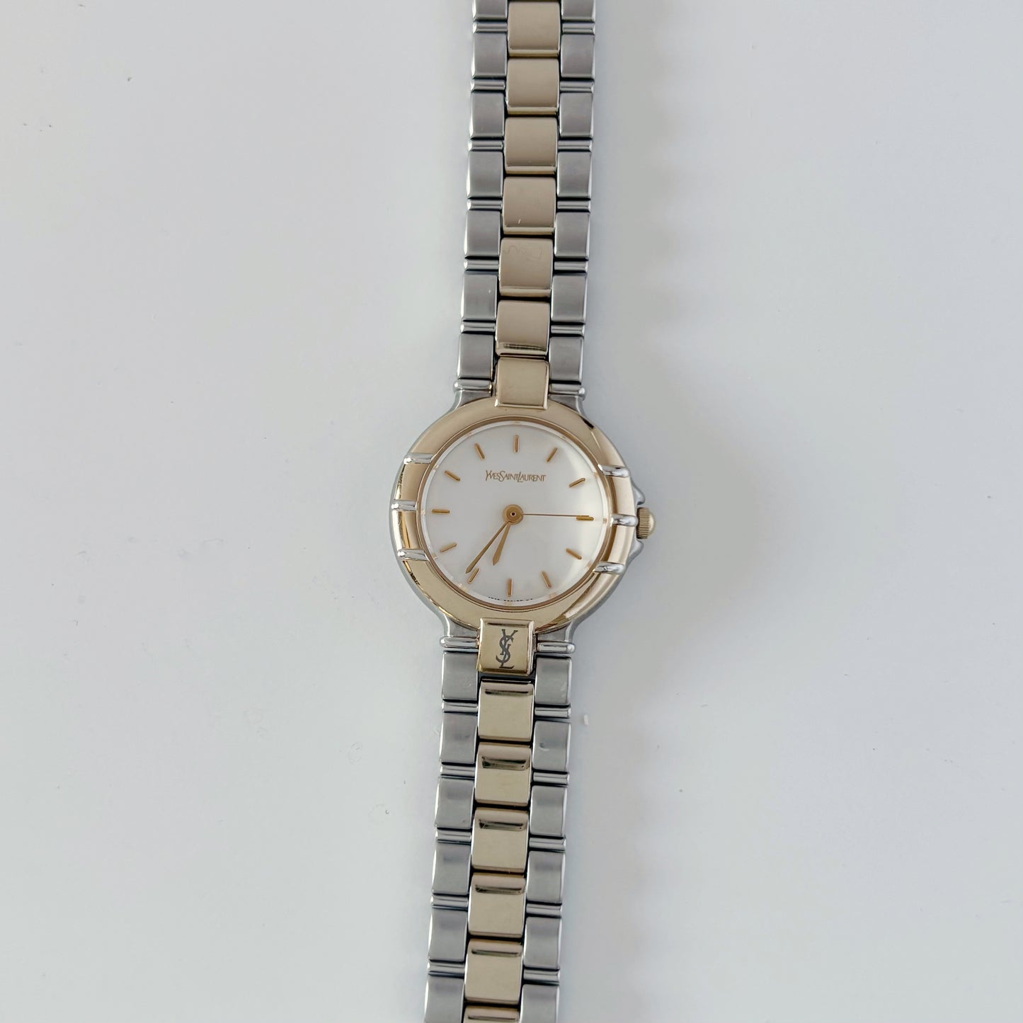Yves Saint Laurent 1990s Round Dial Two Tone Watch