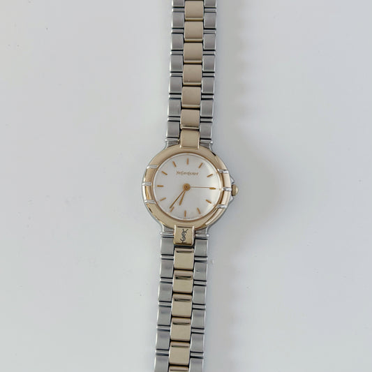 Yves Saint Laurent 1990s Round Dial Two Tone Watch