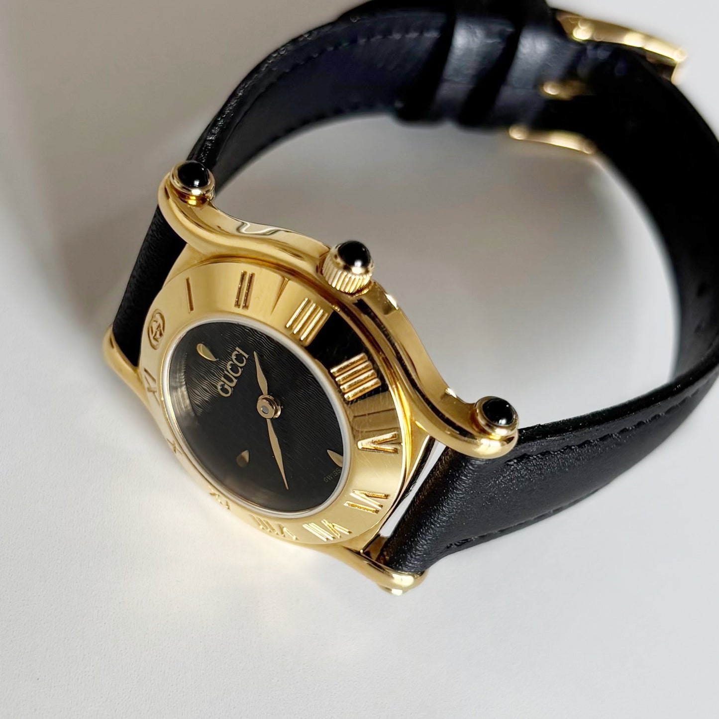 Gucci 1990s Black Dial Gold Plated Watch