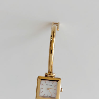 Gucci 1990s Seashell Square Dial Gold Plated Bangle Watch
