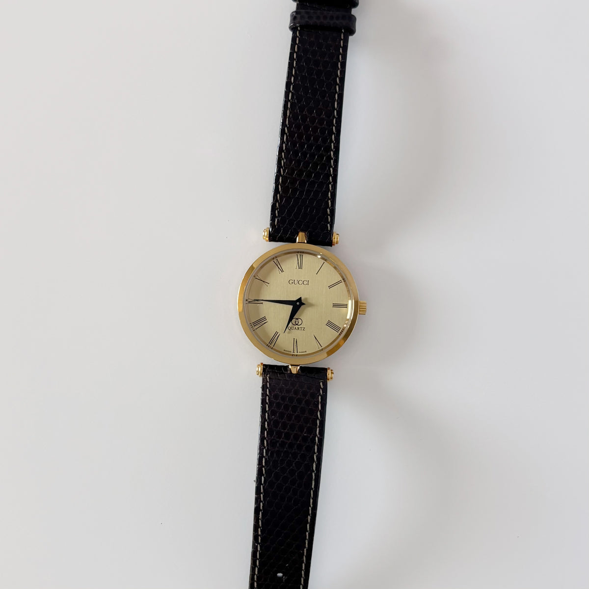 Gucci 1990s Round Gold Dial Gold Plated Watch (Large)
