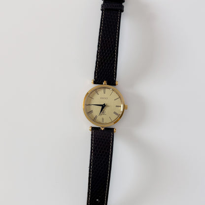 Gucci 1990s Round Gold Dial Gold Plated Watch (Large)