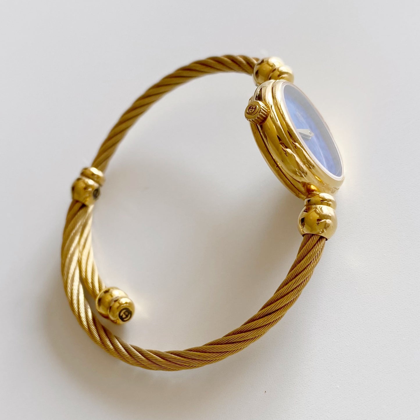 Gucci 1990s Blue Dial Gold Plated Bangle Watch