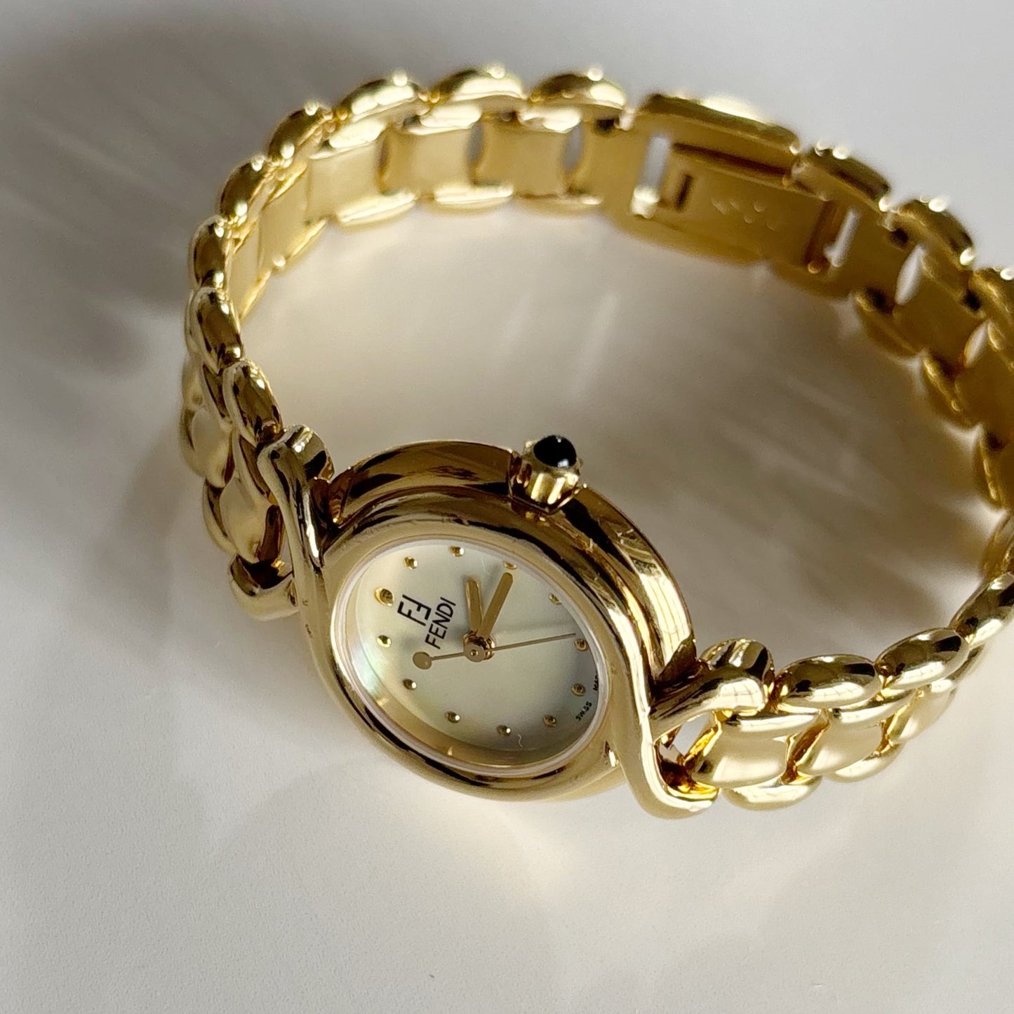 Fendi 1990s Seashell Dial Gold Plated Watch