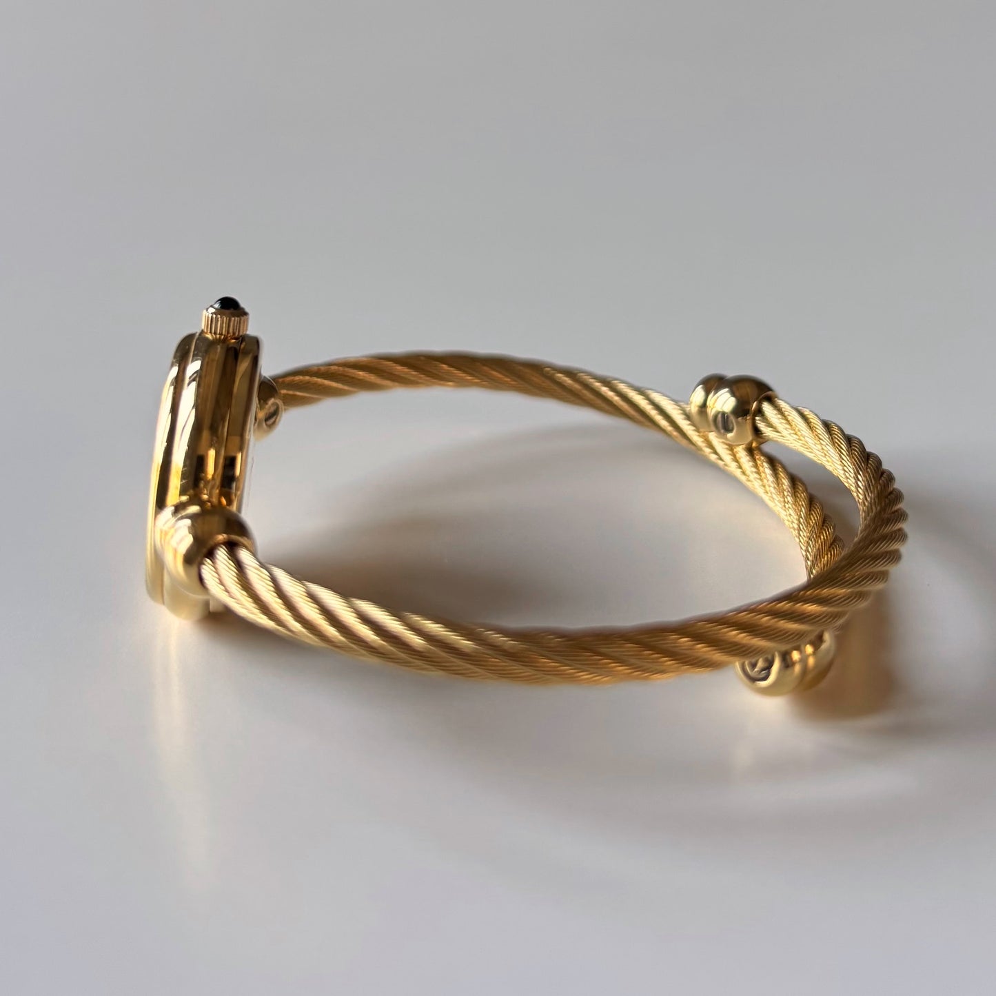 Gucci 1990s Black Dial Gold Plated Cable Bangle Watch