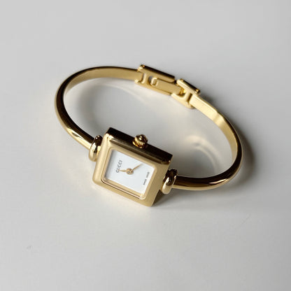 Gucci 1990s Square Dial Gold Plated Bangle Watch