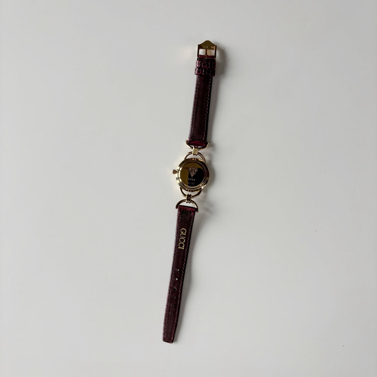 Gucci 1980s Cream Round Dial Horsebit Gold-Plated Watch