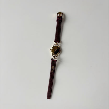 Gucci 1980s Cream Round Dial Horsebit Gold-Plated Watch