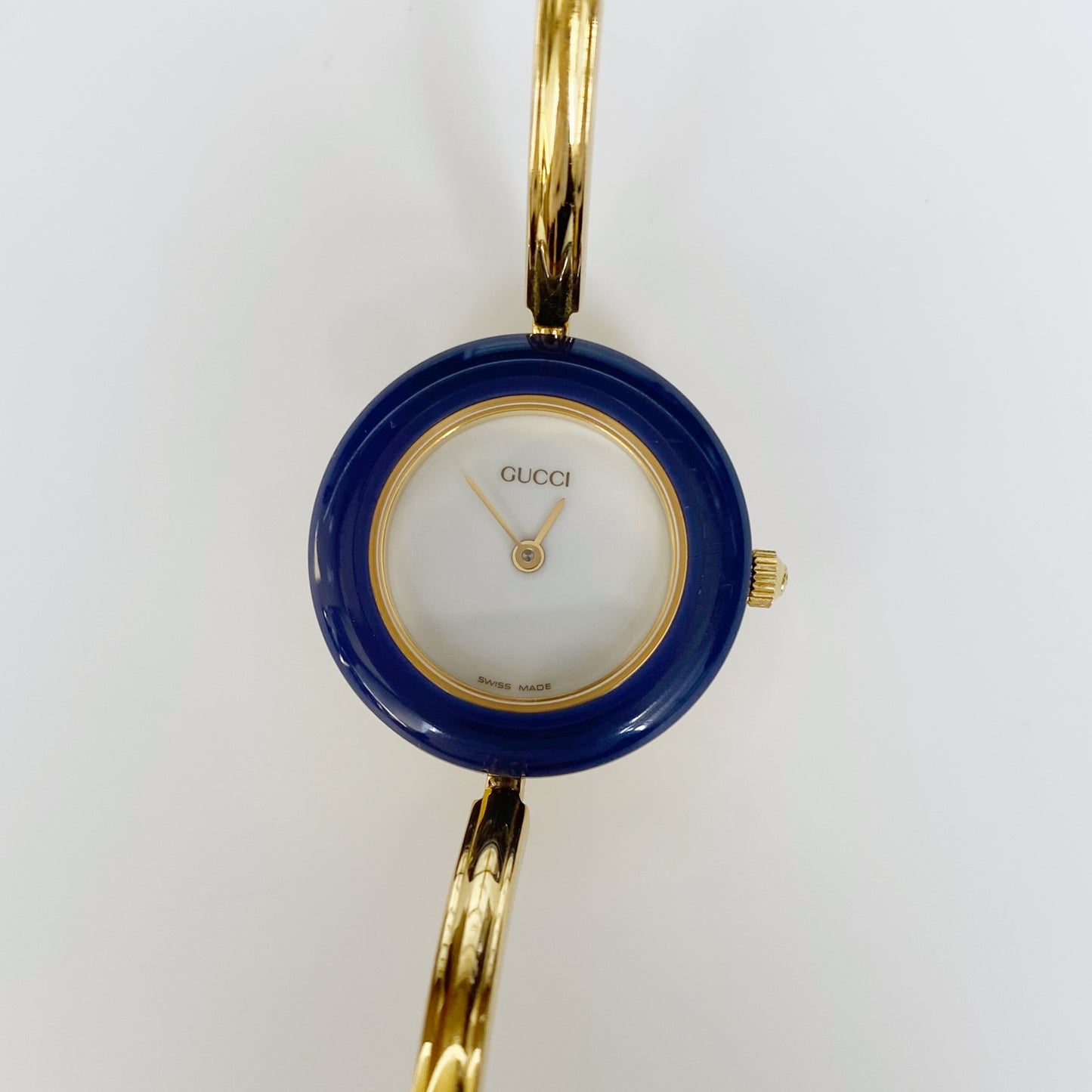 Gucci 1990s Interchangeable Bezel Gold Plated Watch with case, 6 bezels