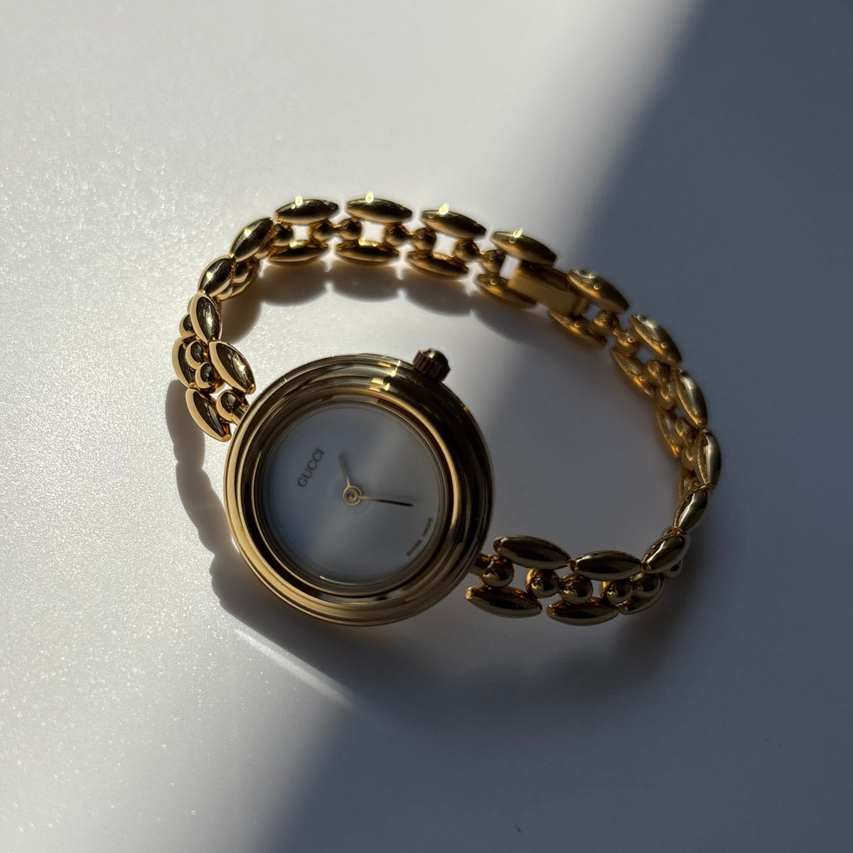 Gucci 1990s Interchangeable Bezel Gold Plated Rice Chain Watch with 6 bezels, case (160mm)
