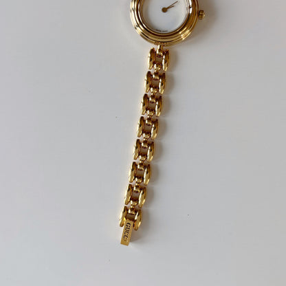 Gucci 1990s Interchangeable Bezel Gold Plated Race Chain Watch with case, 6 bezels (160mm)