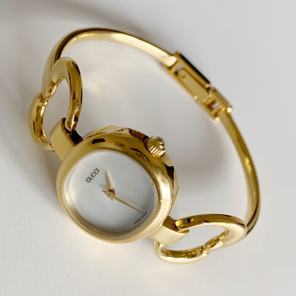Gucci 1990s Seashell Dial Gold Plated Bangle Watch