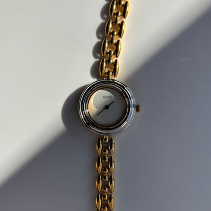 Gucci 1990s Interchangeable Bezel Gold Plated Rice Chain Watch with 6 bezels, case (160mm)