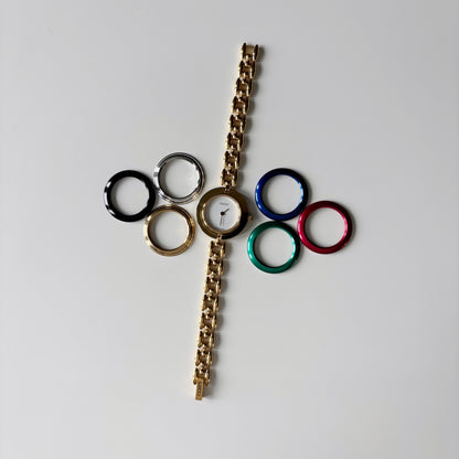 Gucci 1990s Interchangeable Bezel Gold Plated Rice Chain Watch with 6 bezels, case (160mm)