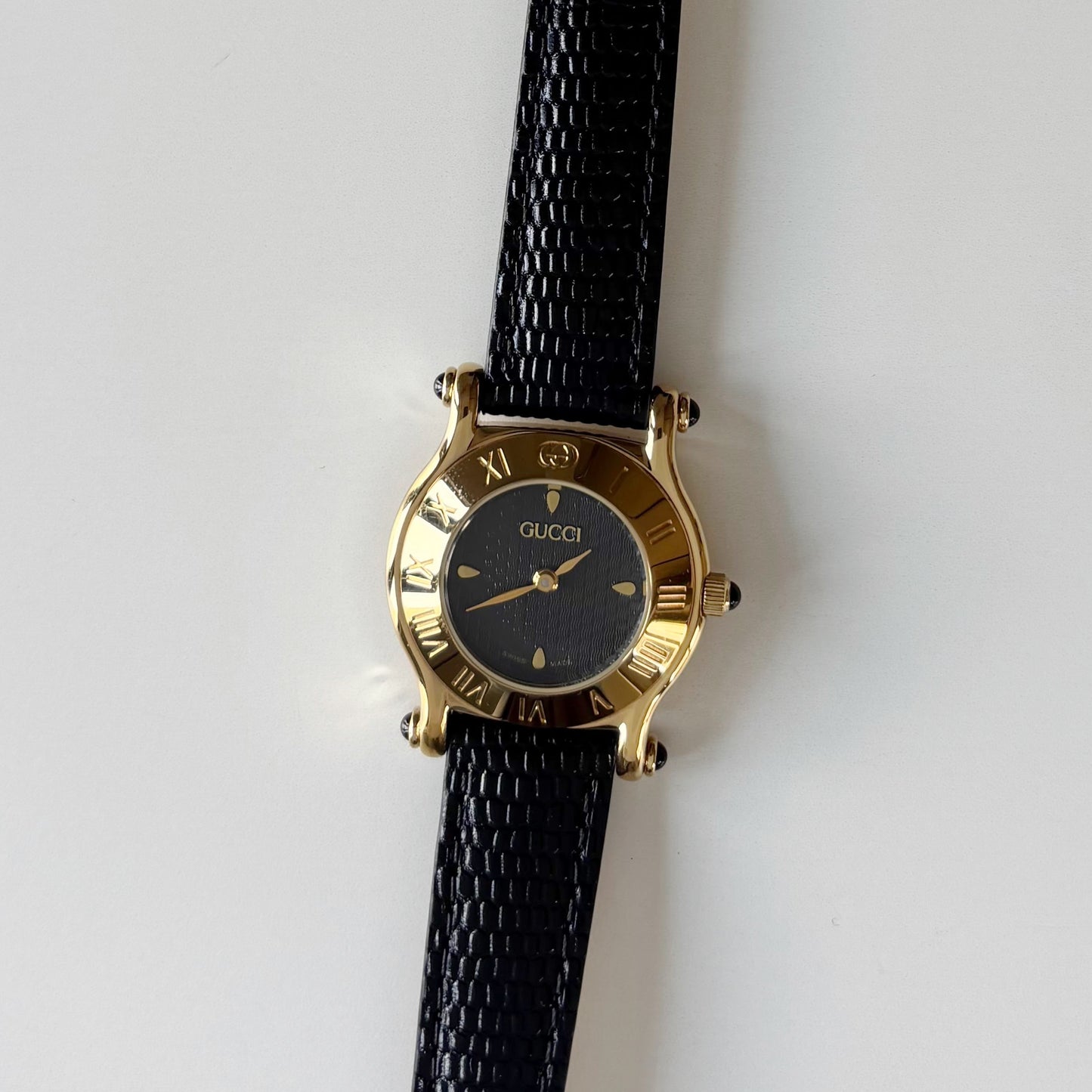 Gucci 1990s Black Dial Gold Plated Watch