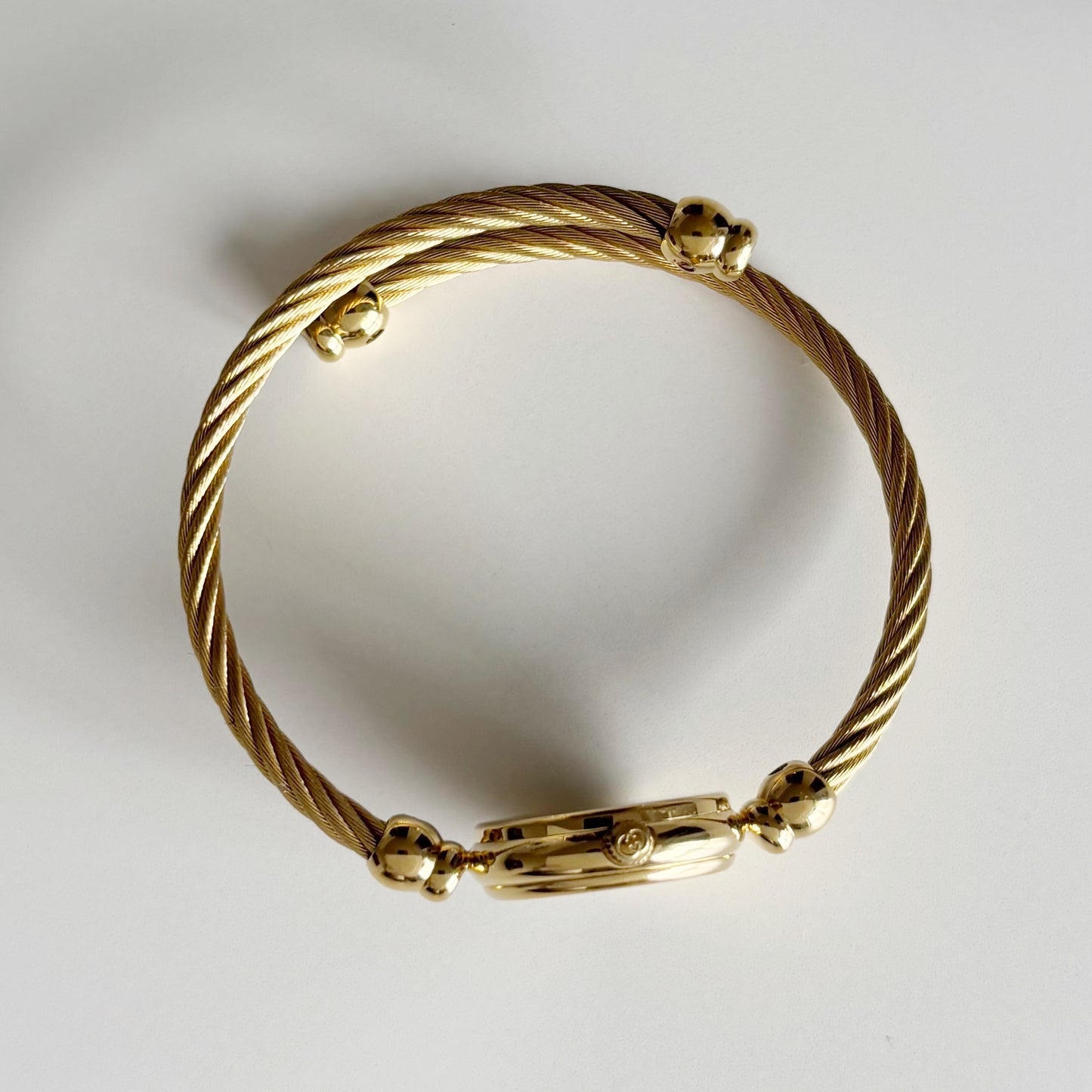 Gucci 1990s Black Dial Gold Plated Cable Bangle Watch