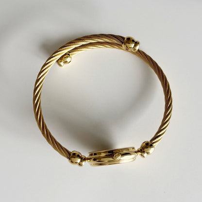 Gucci 1990s Black Dial Gold Plated Cable Bangle Watch