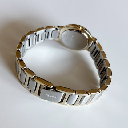 Yves Saint Laurent 1990s Black Round Dial Two Tone Watch