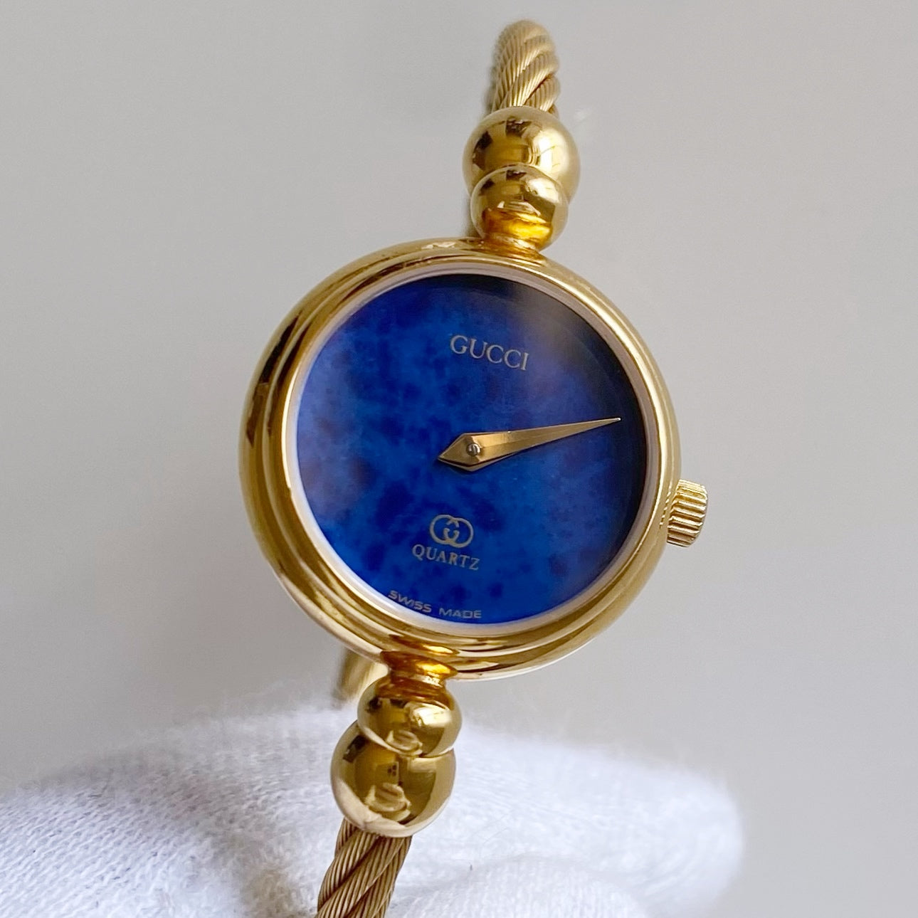 Gucci 1990s Blue Dial Gold Plated Bangle Watch