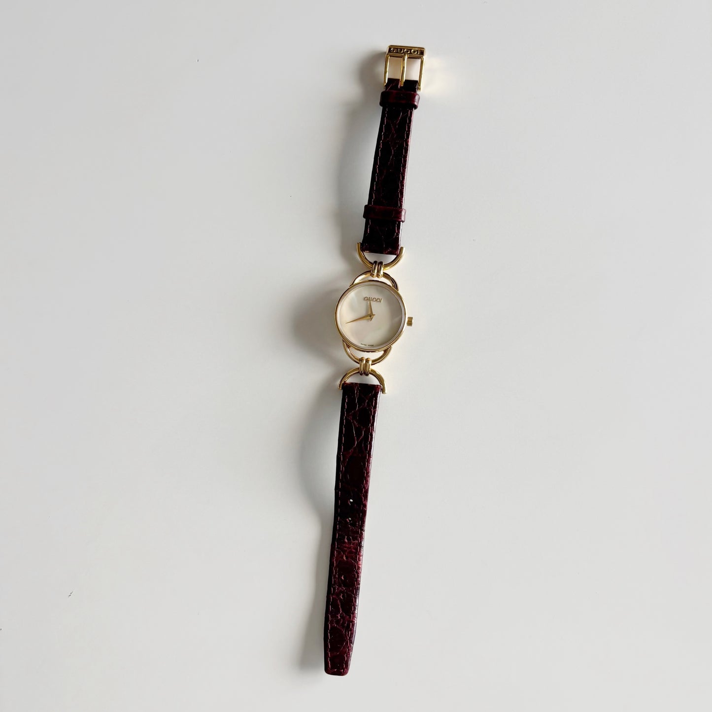 Gucci 1990s Seashell Dial Gold Plated Horsebit Watch