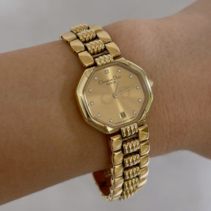 Dior 1990s Octagon Gold Plated Watch