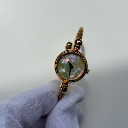 Gucci 1990s Seashell Dial Gold Plated Cable Bangle Watch