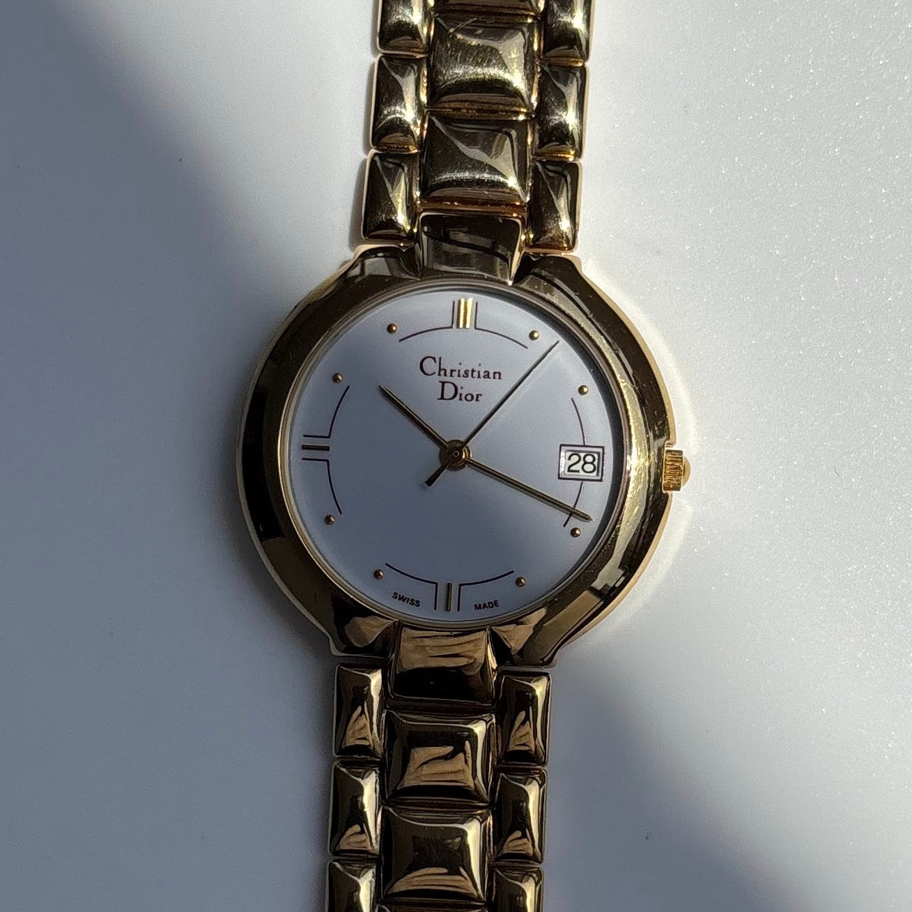 Dior 1990s Date Round Dial Gold Plated Watch (Large)
