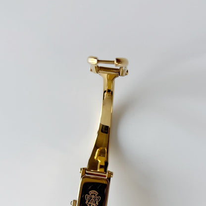 Gucci 1990s Black Dial Gold Plated Bangle Watch
