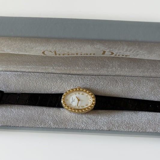 Dior 1990s Baignoire Gold Plated Leather Watch
